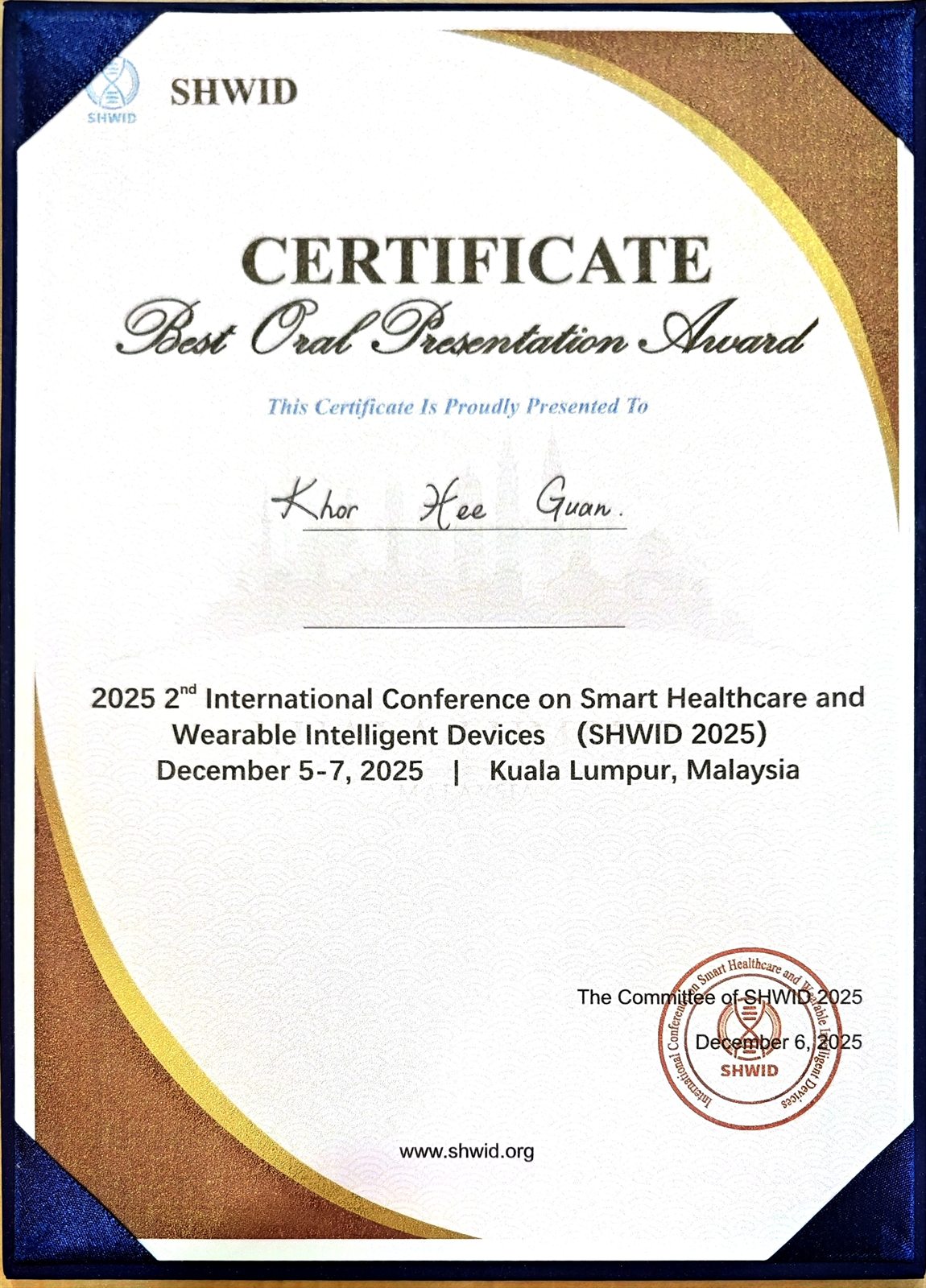 Best oral presentation certificate