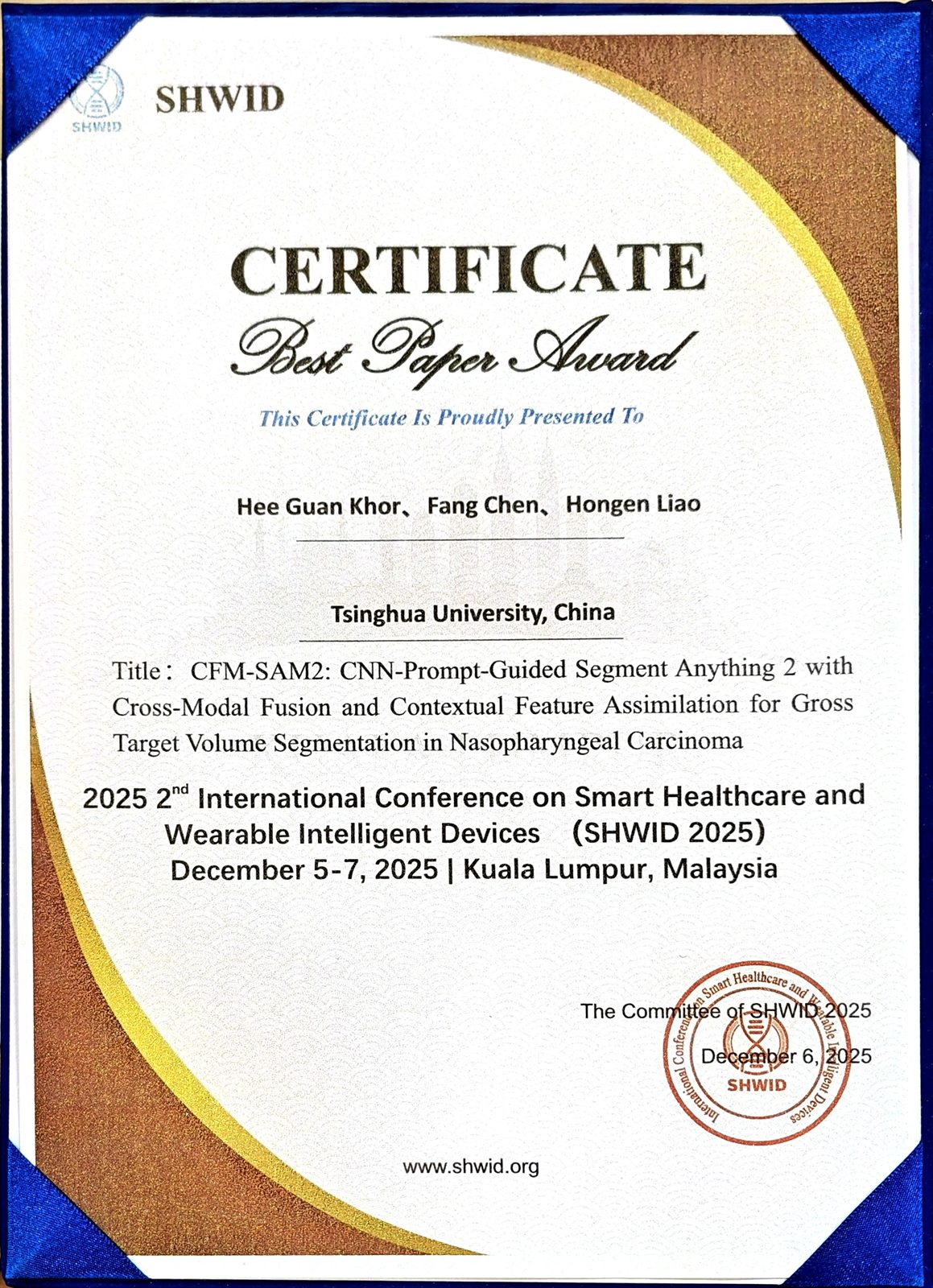 Best paper award certificate